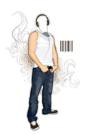Abstract illustration of man without head. Bizarre pattern on dirty background.のイラスト素材