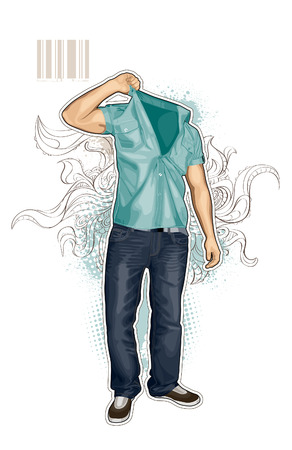 Abstract illustration of man. Bizarre pattern on dirty background.のイラスト素材