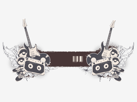 Grunge musical banner with bizarre pattern. のイラスト素材