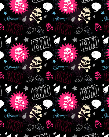 Modern seamless texture with skulls. Cool emo style.のイラスト素材