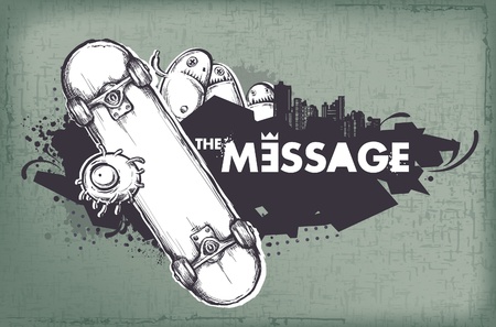 Modern sketchy style banner with skateboard. Layered. Vector EPS 10 illustration.のイラスト素材