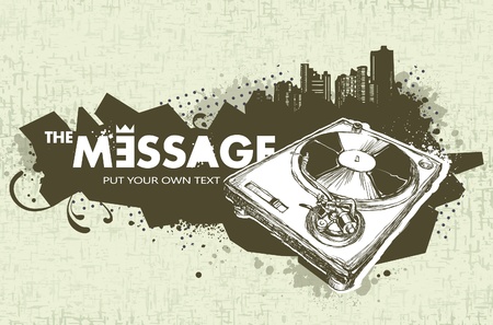 Modern sketchy style banner with turntable. Layered. Vector EPS 10 illustration.のイラスト素材
