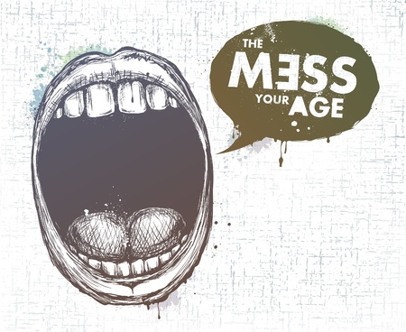 Modern sketchy style lips with chat cloud for text. Layered. Vector EPS 10 illustration.のイラスト素材