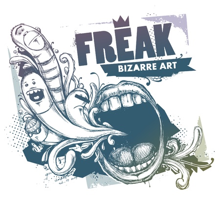 Modern sketchy style image of mouth and freaks. Vector EPS 10 illustration.のイラスト素材