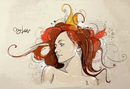 Hand drawn young lady. Vector illustration.のイラスト素材