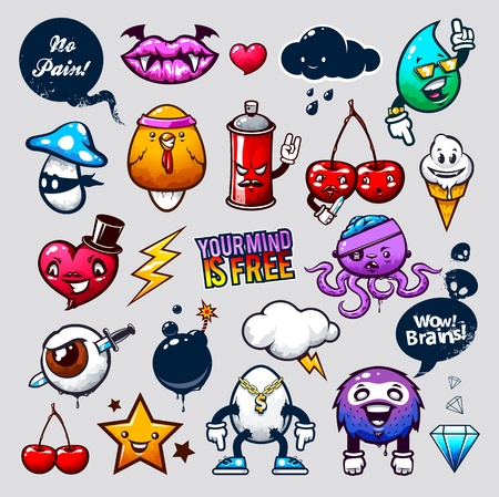 Vector set of graffiti bizarre characters.のイラスト素材