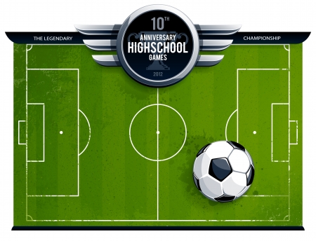 Grunge soccer field with ball and cirle metallic banner for your announcementのイラスト素材