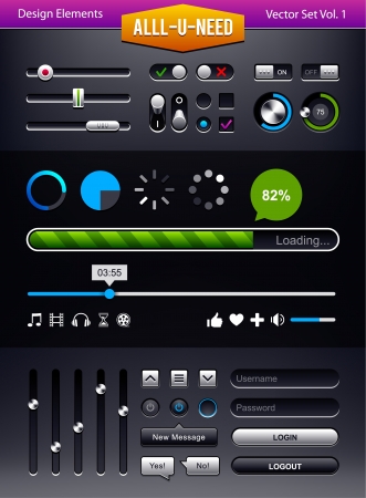 Vector set of user interface elements  Status bars and switchers UI kit のイラスト素材