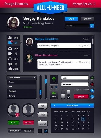 Vector set of user interface elements  Social networks UI kit のイラスト素材