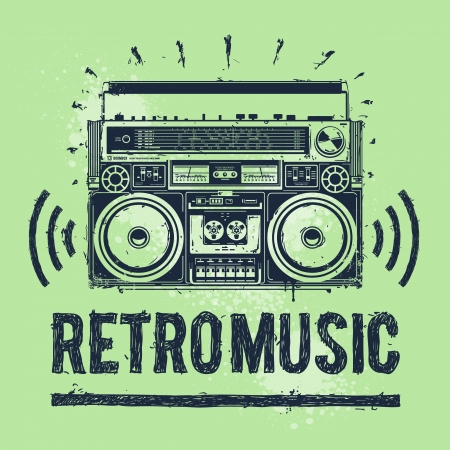 Old-school tape recorder in hand-drawn style  Vector illustration のイラスト素材