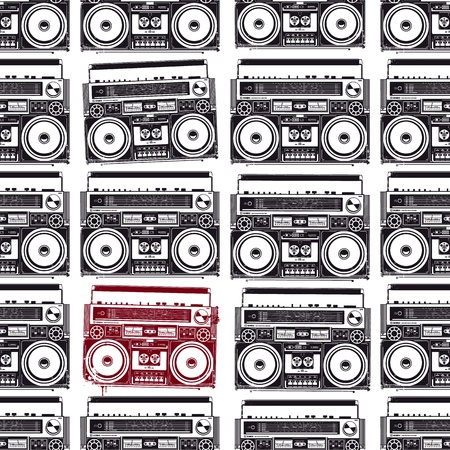 Old-school tape recorders in psychedelic style  Seamless texture  Vector illustration のイラスト素材