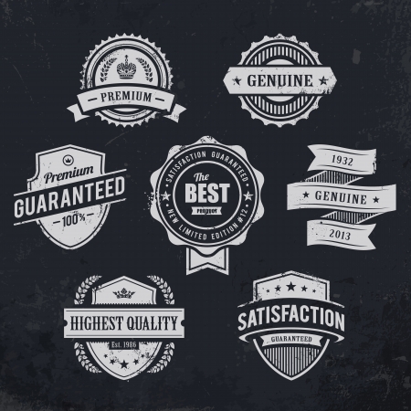 Vintage premium quality labels on blackboard background  Set of retro styled badges illustration のイラスト素材