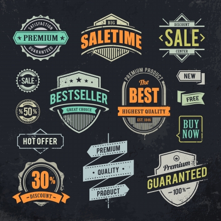 Grunge sale emblems  Set of retro styled trade badges on dirty black background illustration のイラスト素材