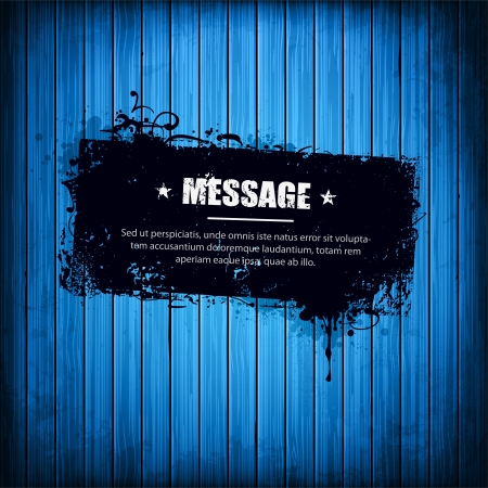 Grunge banner on blue wooden plank background. Realistic wood texture illustration.のイラスト素材