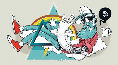 Abstract graffiti hipster illustration. Hand-drawn bizarre hipster dude on abstract triangle background. Vector illustration. Abstract graffiti hipster illustration. Hand-drawn bizarre hipster dude on abstract triangle background. Vector illustration.