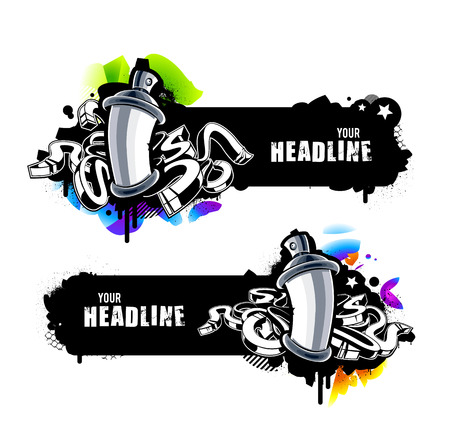 Graffiti banners with abstract arrows and paint cans. Vector illustration.のイラスト素材