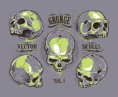 Grunge skulls vector set. Hand-drawn skulls. Vector illustration.のイラスト素材