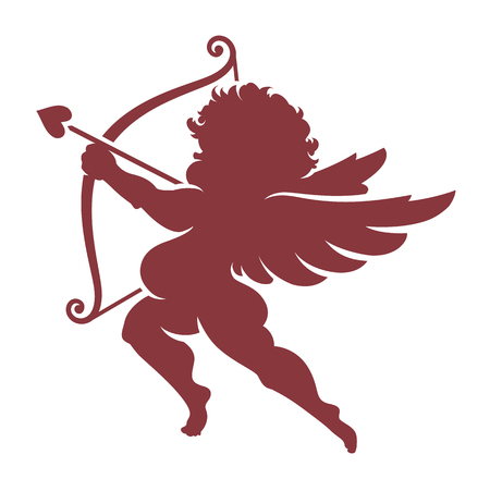 Red Vector Cupid silhouette isolated on white. Decorative design element.のイラスト素材