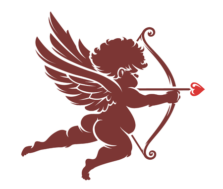 Red Vector Cupid silhouette isolated on white. Decorative design element.のイラスト素材