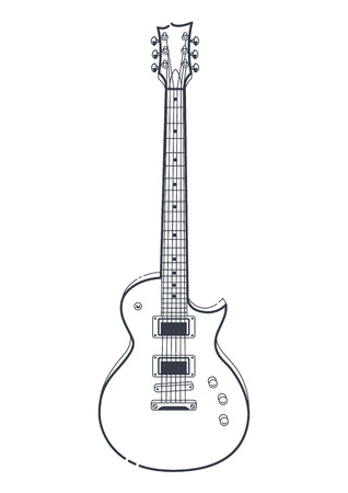Electric Guitar Vector. Outline style guitar art.のイラスト素材