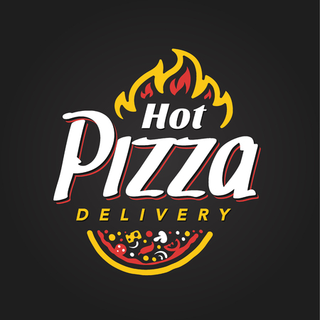 Pizza Vector Emblem. Pizza delivery logo template. Vector emblem for cafe, restaurant or food delivery service.のイラスト素材
