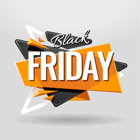 Black Friday geometric banner design template. Material design style translucent banner with plastic elements. Vector illustration.のイラスト素材