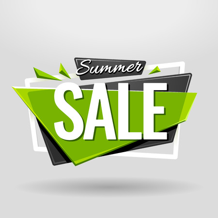 Summer Sale geometric banner design template. Material design style translucent banner with plastic elements. Vector illustration.のイラスト素材