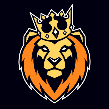 Lion in crown looking danger. Lion head icon. Lion vector logo template.のイラスト素材