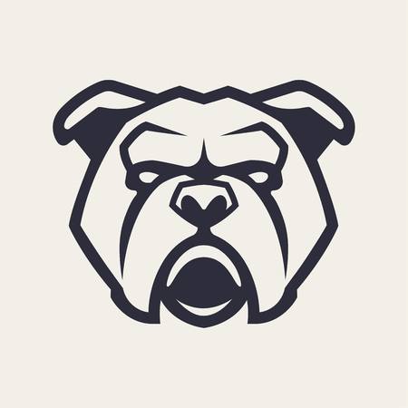 Bulldog mascot vector art. Frontal symmetric image of Bulldog looking dangerous. Vector monochrome icon.のイラスト素材