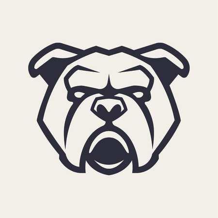 Bulldog mascot vector art. Frontal symmetric image of Bulldog looking dangerous. Vector monochrome icon.のイラスト素材