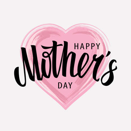 Happy Mother's Day Vector Lettering  on watercolor heart shape. Vector art.のイラスト素材