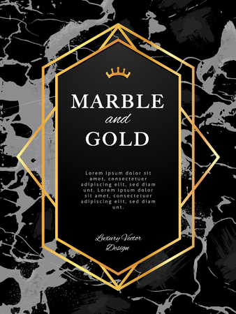 Gold Frame Banner on Black Marble Background. Luxury style vector design.のイラスト素材