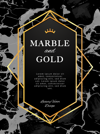 Gold Frame Banner on Black Marble Background. Luxury style vector design.のイラスト素材