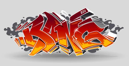 Bang - wild style graffiti 3D blocks with red and yellow colours on white background. Street art graffiti lettering. Vector art.のイラスト素材