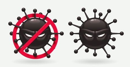 Coronavirus Molecule with eyes looking dangerous. Molecule with stop sign. Vector illustration.のイラスト素材