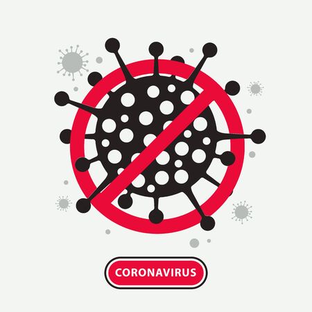Simple coronavirus molecule with stop sign. Vector flat illustration.のイラスト素材