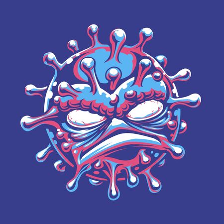 Furious coronavirus molecule cartoon monster face. Vector illustration.のイラスト素材
