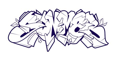 Summer Graffiti Lettering Vector Art. Monochrome 3D letters in wild style. Black and white vector illustration.のイラスト素材