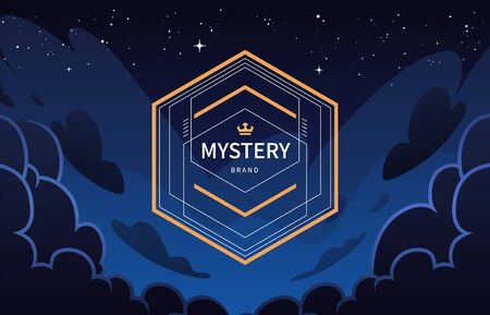 Vintage Geometric Banner on Night Sky Background. Gold and deep blue colors. Vector illustration.のイラスト素材