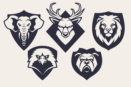 Emblem design templates with different animals mascots. Sport team badges designs. Vector set.のイラスト素材