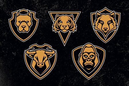 Emblem design templates with different animals mascots. Sport team badges designs. Vector set.のイラスト素材