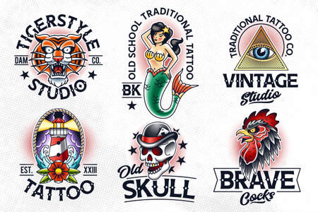 Set of vector traditional tattoo style emblems.のイラスト素材