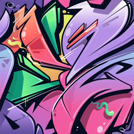 Wild Style Graffiti Seamless Pattern. Juicy vibrant colors and dynamic shapes of classic New York City wild style graffiti in vector seamless pattern. Great for hip-hop designs, backgrounds and fills.のイラスト素材