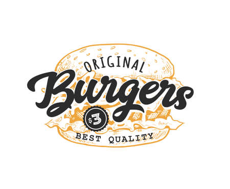 Burger Retro Emblem illustration.のイラスト素材