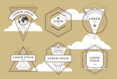 Set of vintage emblems with geometric shapes. Art deco style badges. Abstract sacred emblems collection. Vector illustrations.のイラスト素材