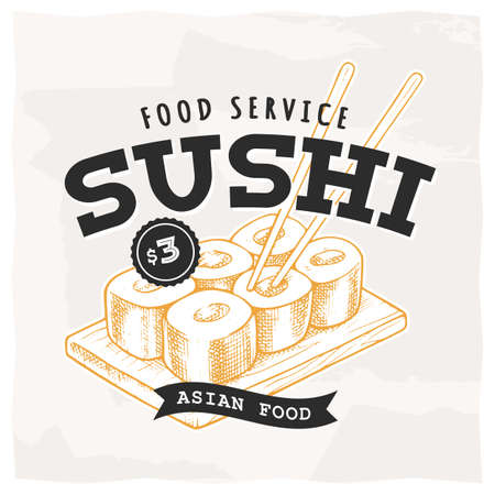 Sushi Retro Emblem icon.のイラスト素材