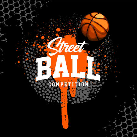 Basketball Banner Design Template with ball and street art elements. Vector graphic.のイラスト素材