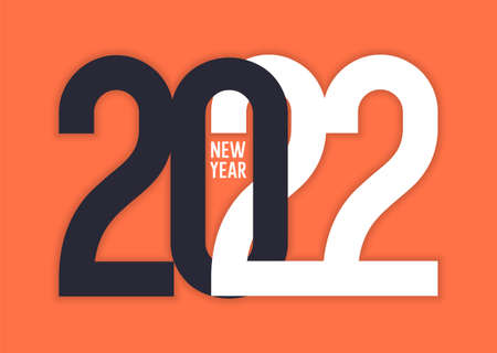 2022 New Year paper numbers with light shadow on orange background. Vector EPS10 graphic.のイラスト素材