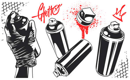 Set of black and white objects for graffiti arts. Vector graphics.のイラスト素材
