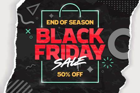 Black Friday Sale Vector Banner. Red letters on black background with abstract elements and paper style design. Vector EPS10 graphics.